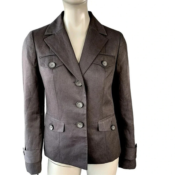 Ann Taylor Loft Linen Blend Tailored Blazer Buttoned Down Jacket  Size 2 Brown - Picture 1 of 15